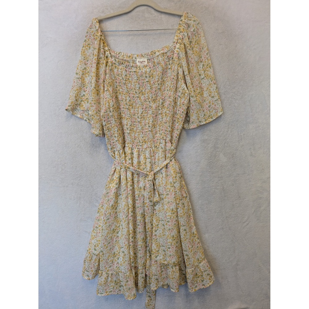Hayden Los Angeles Midi Dress Women's 2XL Yellow Floral Smocked